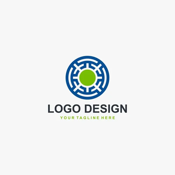 Tecnologia Circle Logo Elemento Icona Design Disegno Astratto Labirinto Illustrazione — Vettoriale Stock