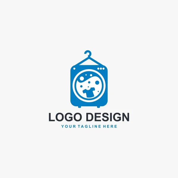 Çamaşır logosu tasarım ikonu vektörü. Makine çamaşır konsepti çizimi. Kabarcık simgesi tasarımı. İş logosu tasarım ögesi.