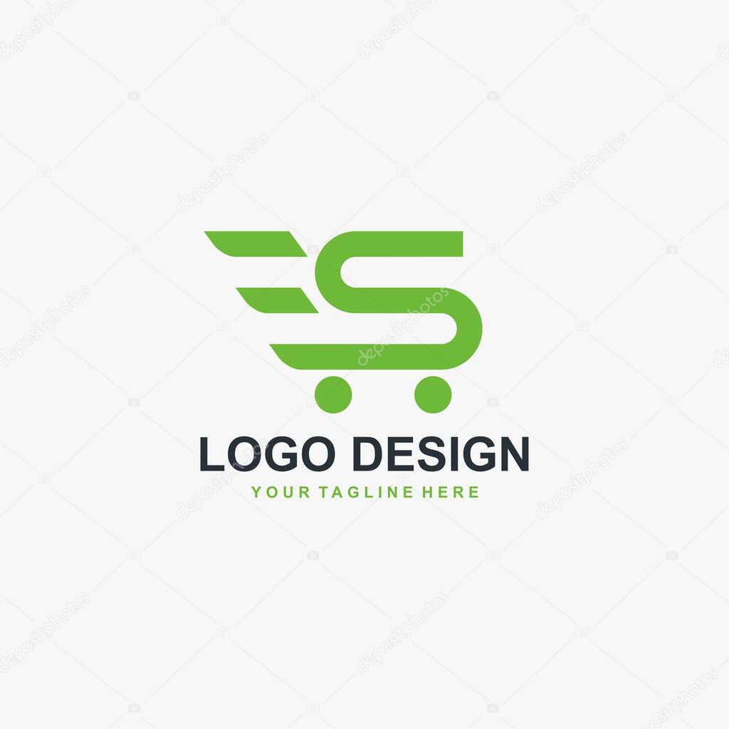 Trolley shop and letter S logo vector. Abstract business logo design.