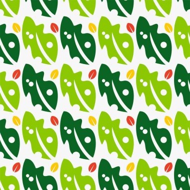 Kusursuz yaprak desenli vektör. Tam renkli tasarım illüstrasyonu.