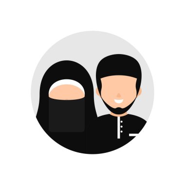 Müslüman ve Muslimah bir çift Arap gülümseme vektörü çizimi.