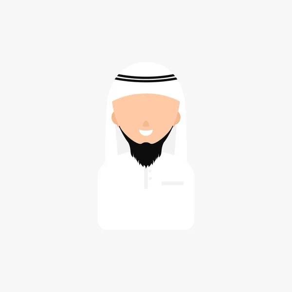 イスラム教徒の男アラビア語の笑顔ホワイトキャップアバターベクトルイラスト — ストックベクタ