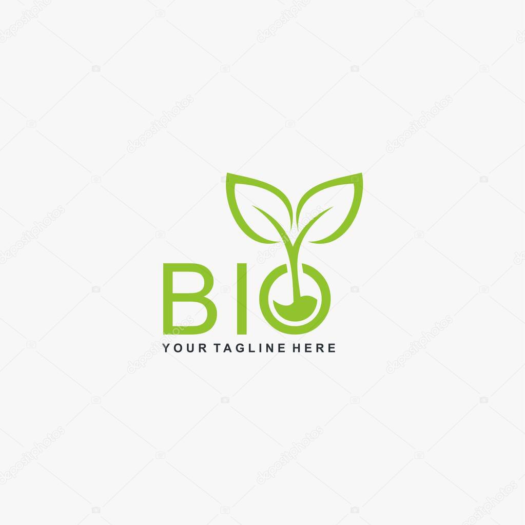 Letter BIO logo design. Plant abstract in letter design. Green leaf illustration symbol. Natural organic vector icon.