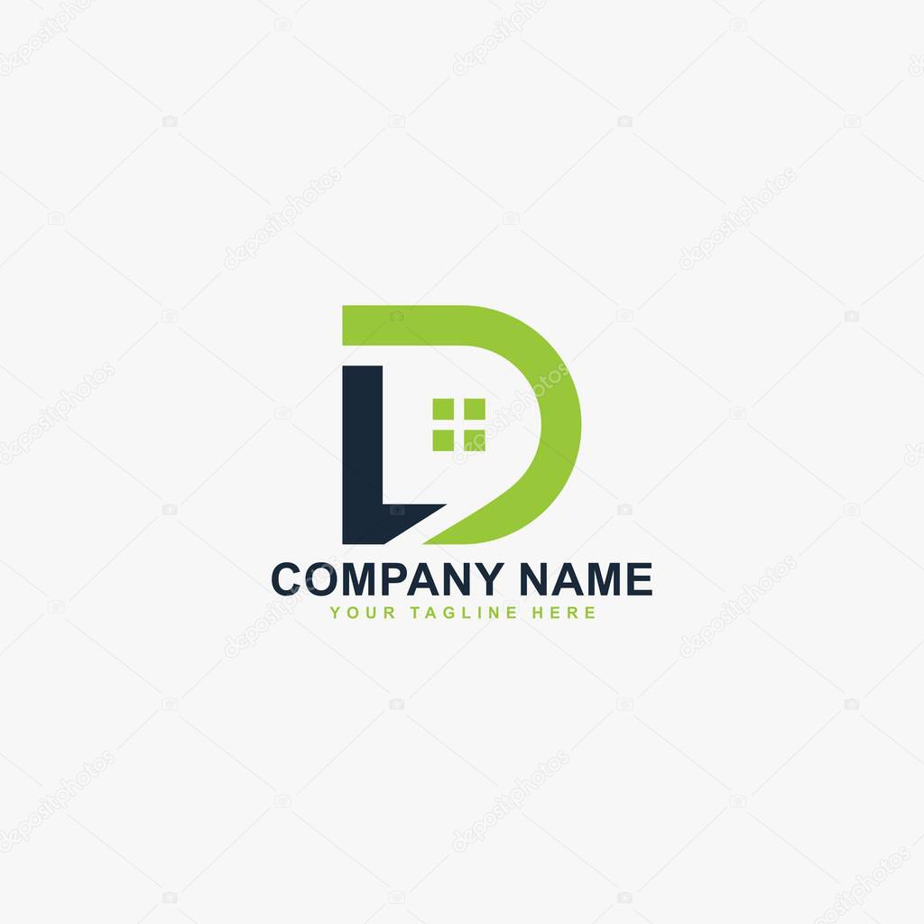 Real estate logo design. Letter DL house abstract symbol. Outline the home icon vector.
