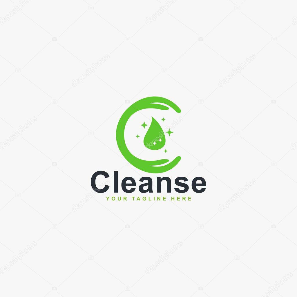 Clean protect logo design vector. Green leaf hand abstract vector icons.