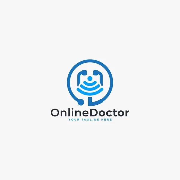 Lekarz Online Wirtualne Usługi Wektor Projektowania Logo Konsultacje Lekarzami Poprzez — Wektor stockowy