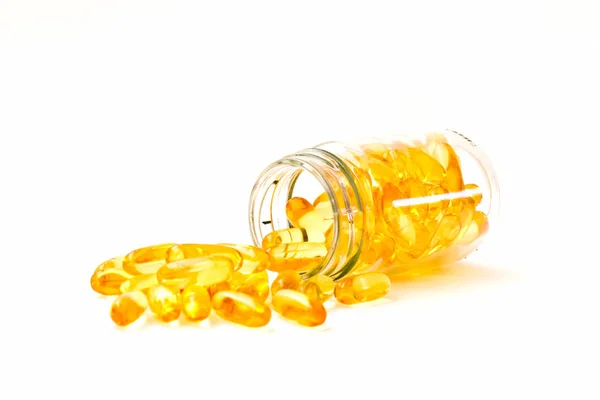 Balık yağı, omega 3 D vitamini kapsülleri ile — Stok fotoğraf