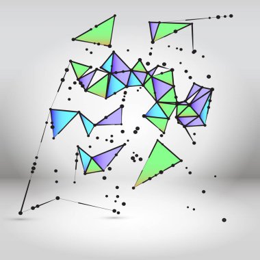 Soyut geometrik çokgen şekli. Fütüristik teknoloji vektör bilim arka plan. Bağlantı noktaları ve çizgileri yapısı