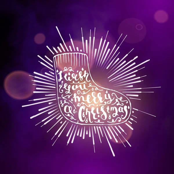 Muestra antecedentes. Merry Christmas Brush Script Style Letras de mano. Smoky vector etapa interior que brilla con la luz de un proyector — Archivo Imágenes Vectoriales