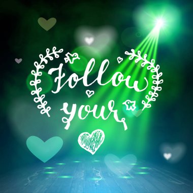 Senin kalp el olumlu teklif, hat poster vektör çizim harflerle yazılı izleyin. Sevgililer günü kartı hat. Arka planda gösteri. Vektör iç a tasarı ile tuttu