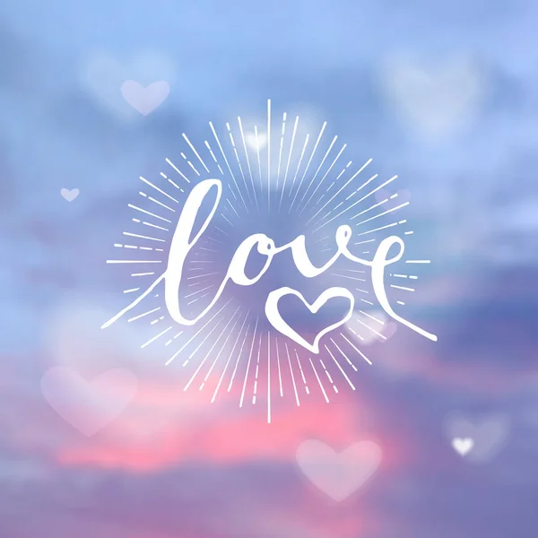 Handgezeichnetes Liebeswort auf Hintergrund. Romantische Karte am Valentinstag. Handgeschriebenes Plakat für moderne Kalligraphie — Stockvektor
