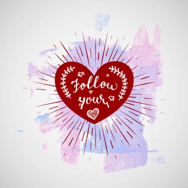 Elle çizilmiş kelime, Your Heart izleyin. Soyut el suluboya arka plan çekilmiş