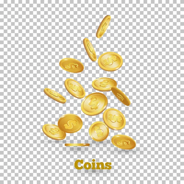 Las monedas de oro cayendo. Icono de moneda con sombras. Aislado sobre blanco. 3d vector realista, eps 10 — Archivo Imágenes Vectoriales