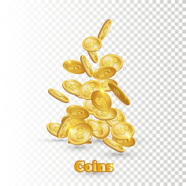Le monete d'oro cadono. Icona a moneta con ombre. Isolato su bianco. Vettore realistico 3d, eps 10 — Vettoriale Stock