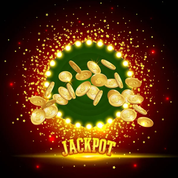 Jackpot Banner. Złote monety w locie. Ikonę monet z cieniami. Realistyczne 3D wektor, Eps 10 — Wektor stockowy