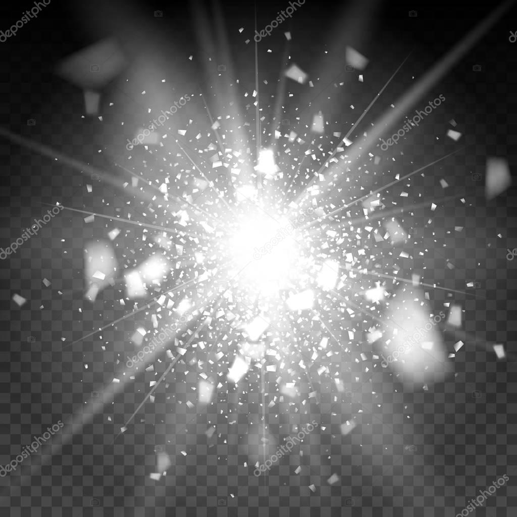 White firework glitter particles on the background. Stardust spark the explosion on a black background. vector illustration 3D, of realistic vector, EPS 10
