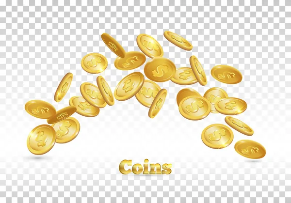 Moedas de ouro a cair. Ícone de moeda com sombras. Isolado em fundo transparente. 3d vetor realista, eps 10 — Vetor de Stock