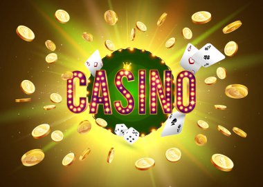 Word Casino, aydınlık bir çerçeve ve öznitelikleri, bir patlama arka plan üzerinde kumar çevrili. Şans afiş, kumar, casino, poker, slot, Rulet veya kemik için yeni, en iyi tasarım.