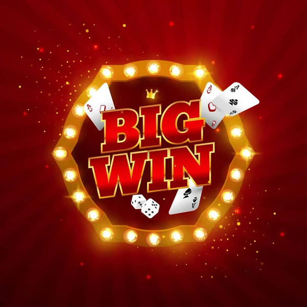 Das Wort großer Gewinn, umgeben von einem leuchtenden Rahmen und Attributen des Glücksspiels, auf einem Explosionshintergrund. das neue, beste Design des Glücksbanner, für Glücksspiel, Casino, Poker, Slot, Roulette oder Knochen. — Stockvektor