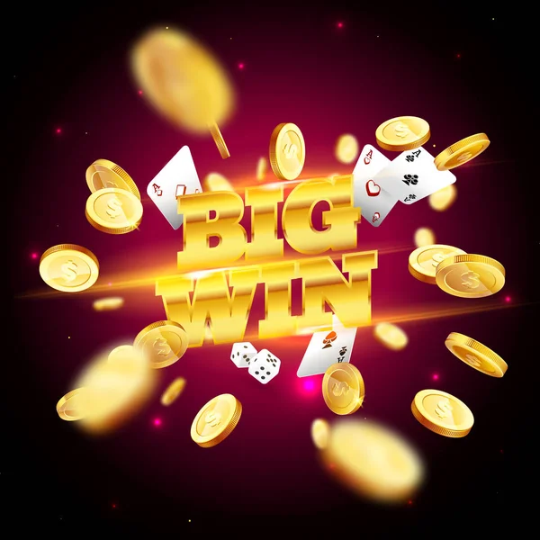 Das goldene Wort großer Gewinn, umgeben von Attributen des Glücksspiels, auf einem Explosionshintergrund. das neue, beste Design des Glücksbanner, für Glücksspiel, Casino, Poker, Slot, Roulette oder Knochen. — Stockvektor