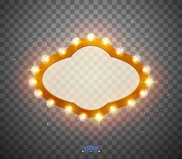 Lumières lumineuses rétro pour la conception de la publicité. Effets spéciaux de lumière. Spectacle vectoriel. Cadre Vintage réaliste. 3D — Image vectorielle