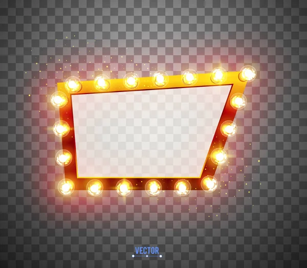 Luzes brilhantes retro para design de publicidade. Efeitos de luz especiais. Vector Background show. Moldura vintage realista. 3D — Vetor de Stock