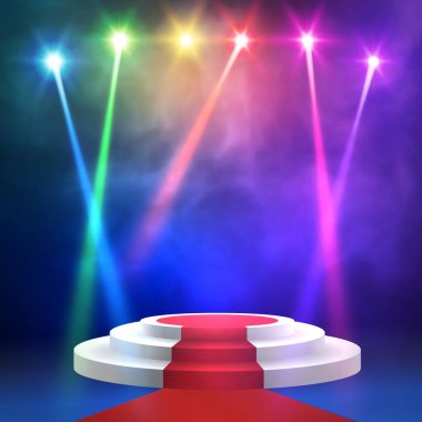 Kırmızı halı ile yuvarlak podyum.