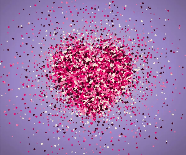 Confetti di cuori su sfondo viola. San Valentino. Illustrazione delle vacanze vettoriali. EPS 10 — Vettoriale Stock