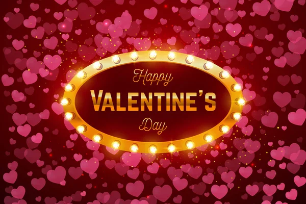 Illustration vectorielle de vacances. Joyeuse Saint-Valentin saluant lettrage. Cadre rétro avec ampoules. Valentine's Day background . — Image vectorielle