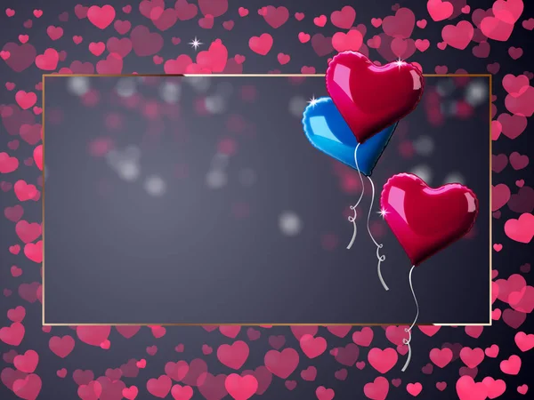 Marco abstracto del día de San Valentín con globos rojos en forma de corazón 3d. Ilustración de vacaciones vectoriales. Feliz día de San Valentín fondo — Archivo Imágenes Vectoriales