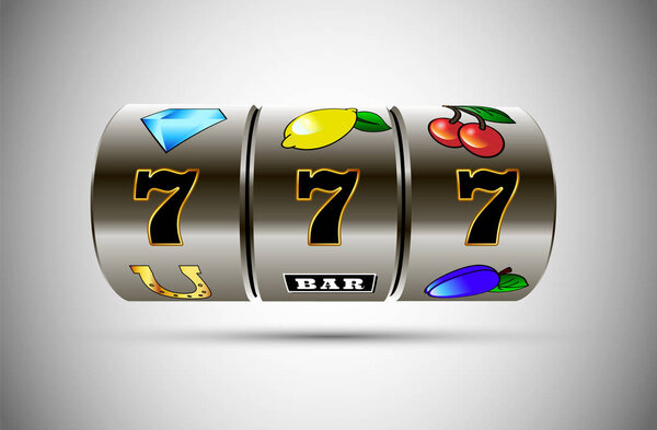 Lucky seven on slot machine. Vector.