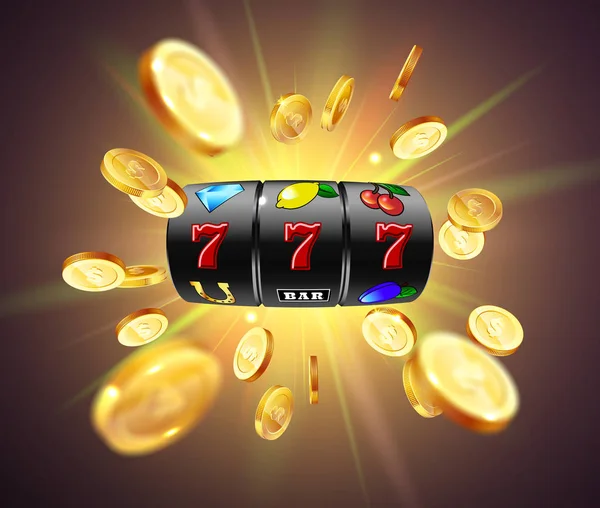 Gouden slotmachine wint de jackpot. — Stockvector