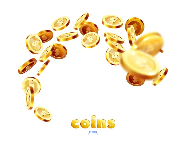 Explosión realista de monedas de oro. Aislado sobre fondo blanco . — Vector de stock