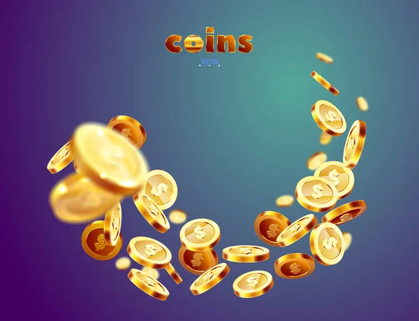 Realistic Gold coins explosion. — Stock Vector