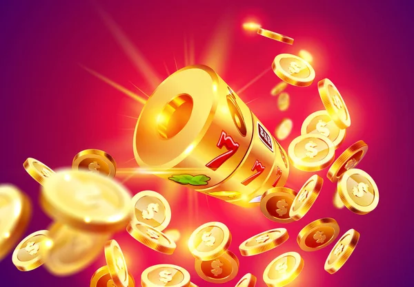 Gouden slotmachine wint de jackpot. — Stockvector