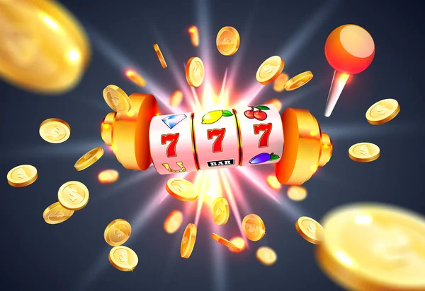 Gouden slotmachine wint de jackpot. — Stockvector