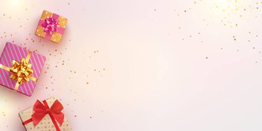 Vektör bayramı illüstrasyonu. Üst Manzara. Tatil dekorasyon unsuru. Doğum günü veya yıldönümü hediyesi