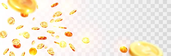 Realistická exploze zlatých mincí. Izolováno na průhledném pozadí. — Stockový vektor