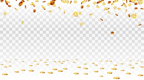 Realistic Gold Coins Falling Isolated Background — Stock Vector