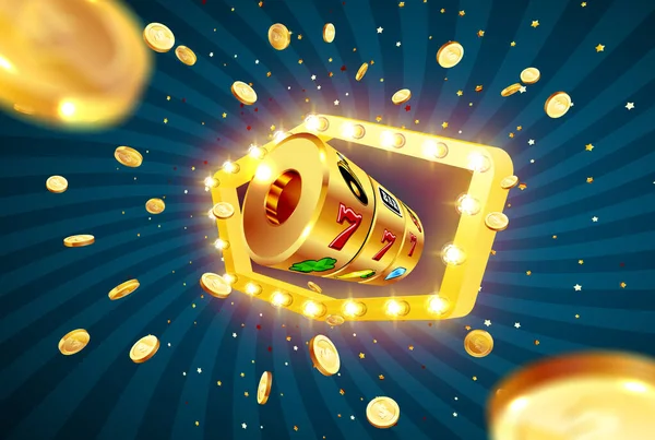 Golden Slot Machine Gagne Jackpot 777 Sur Fond Une Explosion — Image vectorielle