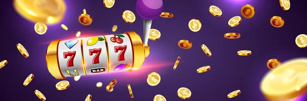 Golden Slot Machine Gana Jackpot 777 Fondo Una Explosión Monedas — Archivo Imágenes Vectoriales