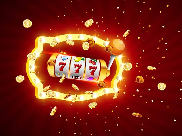 Golden Slot Machine Gagne Jackpot 777 Sur Fond Une Explosion — Image vectorielle