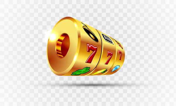 Vector illustration slot machine with lucky three sevens jackpot in realistic style on transparent background