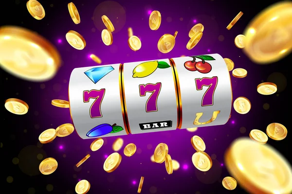 Golden Gokautomaat Wint Jackpot 777 Achtergrond Van Een Explosie Van — Stockvector