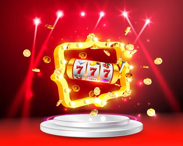 Golden Slot Machine Gagne Jackpot 777 Sur Fond Explosion Pièces — Image vectorielle