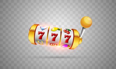 Şeffaf arkaplanda gerçekçi tarzda üç yedinci şanslı ikramiye ile vektör illüstrasyon slot makinesi