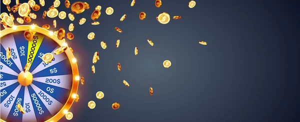 Vektorová Ilustrace Rotující Kolo Štěstí Explozi Zlatých Mincí Pozadí Realistická — Stockový vektor