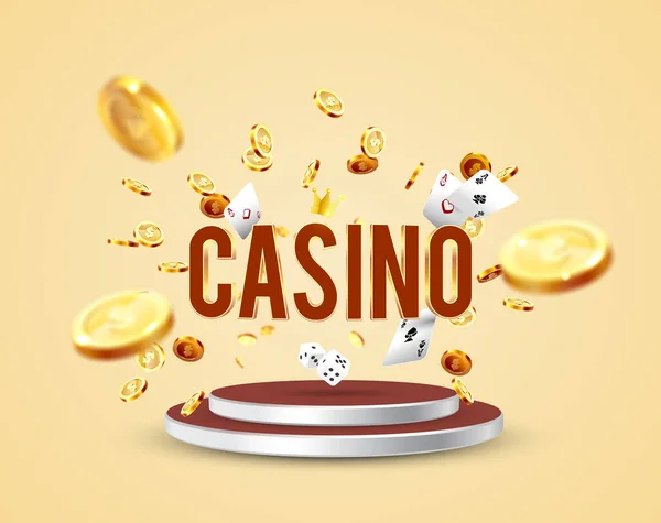 카지노 Casino 단어는 프레임 도박의 속성에 둘러싸여 있습니다 폭발적 배경에 — 스톡 벡터