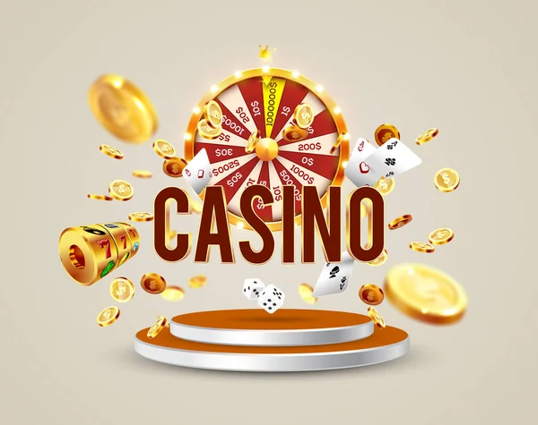 카지노 Casino 단어는 프레임 도박의 속성에 둘러싸여 있습니다 폭발적 배경에 — 스톡 벡터