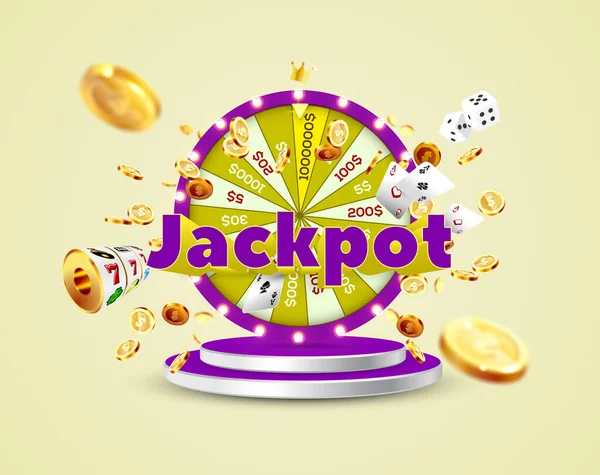 Λέξη Jackpot Που Περιβάλλεται Από Ένα Φωτεινό Πλαίσιο Και Χαρακτηριστικά — Διανυσματικό Αρχείο